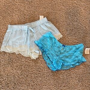 In Bloom by Jonquil Pajama Shorts Blue Lace Sheer Eyelet Bundle Size Medium